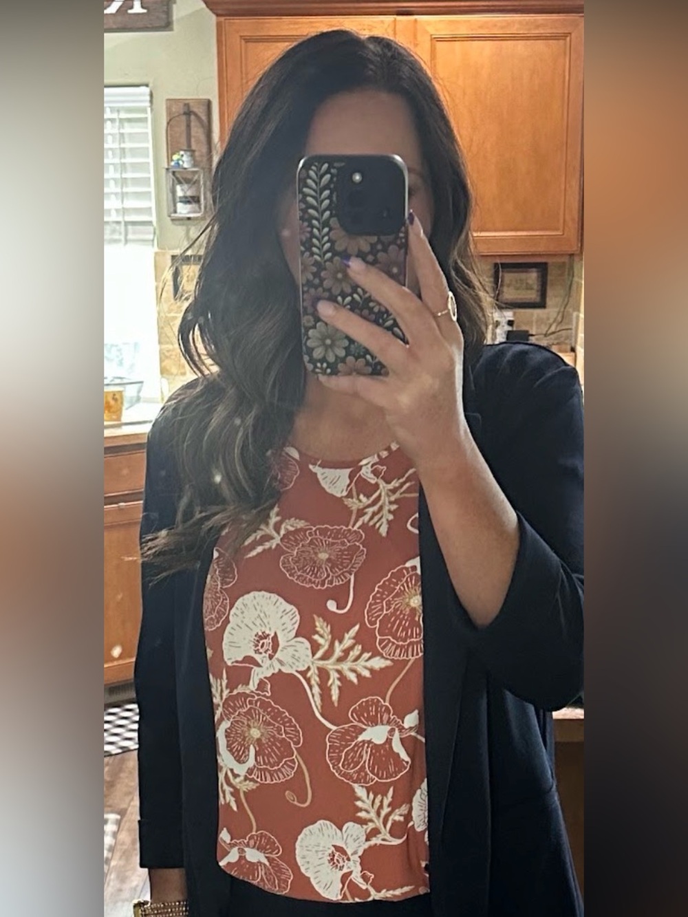 Maurices Rust Floral Tank with White Botanical Print